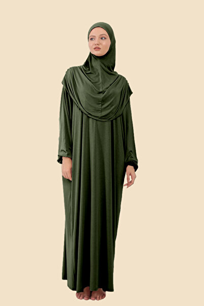 Sonbaharmoda Ολόσωμο φόρεμα προσευχής Hijab με αποσπώμενο μαντίλι από οργανικό βαμβάκι ελαστικό χτενισμένο βαμβάκι