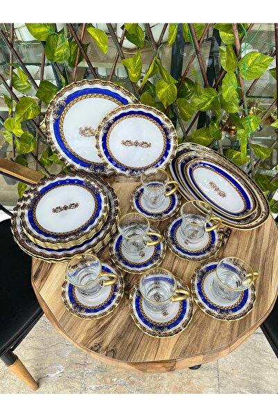 GÜRCÜGLASS taç model 27 prç kahvaltı seti kulplu