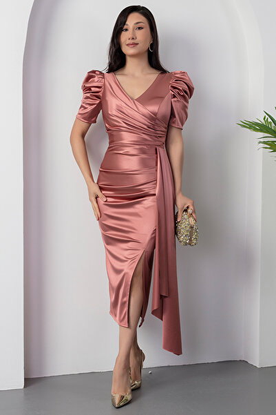 PULLIMM Βραδινό φόρεμα με διπλό στήθος Princess Sleeve Satin 39673