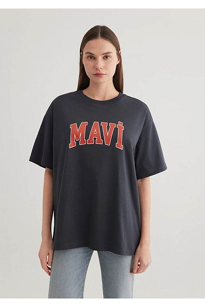Mavi Logo Printed Anthracite Women's T-Shirt M1600843-82185