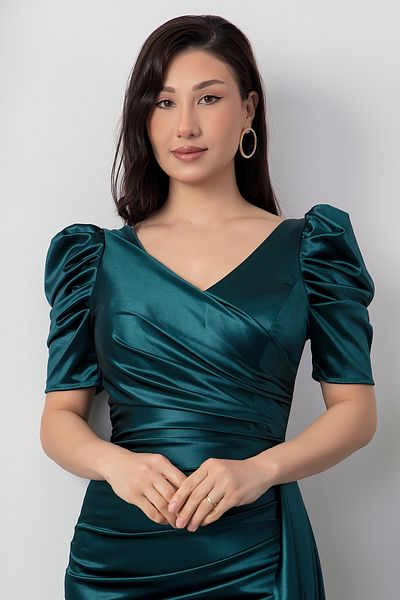 PULLIMM Βραδινό φόρεμα με διπλό στήθος Princess Sleeve Satin 39673