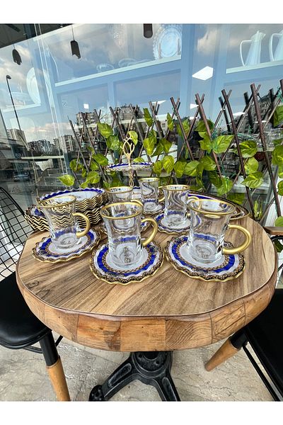GÜRCÜGLASS طقم إفطار على شكل تاج جورجيان جلاس مكون من 28 قطعة بمقبض