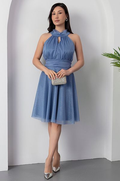 PULLIMM 13376 Rochie din tul cu sclipici cu decolteu C