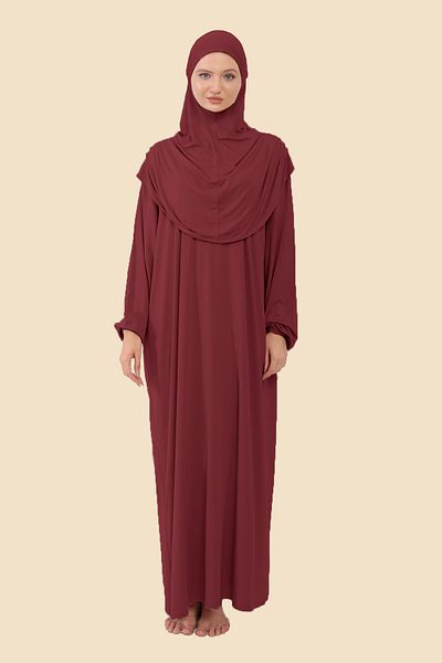 Sonbaharmoda Ολόσωμο φόρεμα προσευχής Hijab με αποσπώμενο μαντίλι από οργανικό βαμβάκι ελαστικό χτενισμένο βαμβάκι