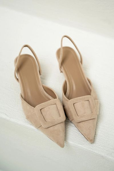 LamintaGlobal Pantofi cu toc pentru femei Nicole Beige din piele intoarsa