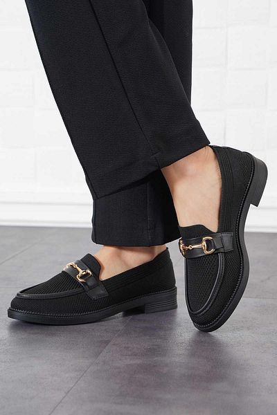 Demashoes Tricotaje confortabile și elegante Balerini cu cataramă metalică neagră