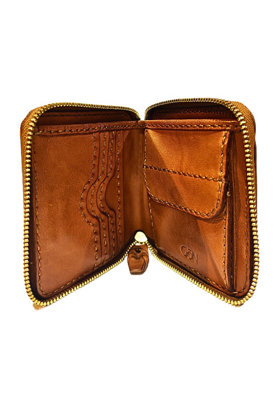 GÖN Unisex Zippered 100% Natural Leather and Handmade Small Wallet (Nis 40054)