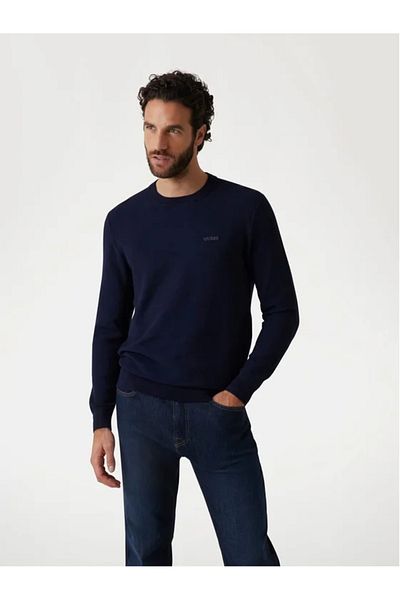 Guess Jeans Pulover pentru bărbați albastru închis cu logo-ul Guess blugi brodat