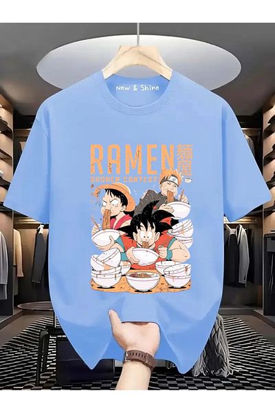 New Shine 1 tricou este un cadou pentru achiziții de 6 și mai sus în coș - Tricou supradimensionat cu imprimeu anime Three Eating Ramen