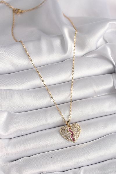 Skygo 316L Steel Gold Color Chain Zircon Stone Heart Model Women's Necklace - Tj-Bko9644