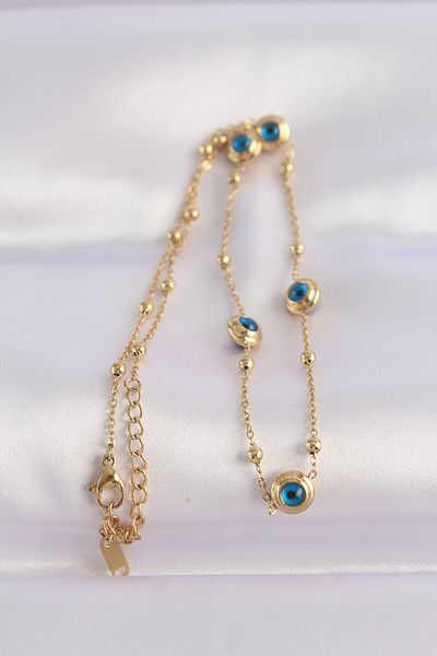 Skygo 316L Steel Chain Gold Color Evil Eye Beaded Necklace - Tj-Bko8646