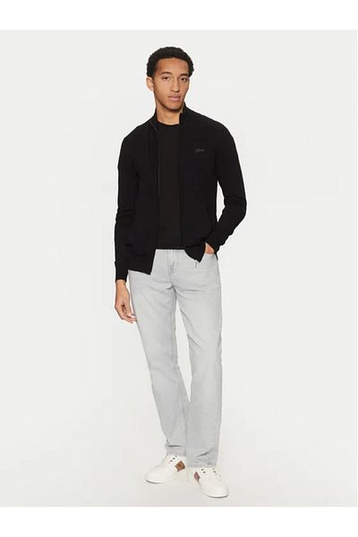 Guess Jeans Ανδρική μαύρη ζακέτα με κεντημένο λογότυπο τζιν Guess