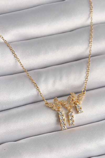 Skygo 316L Steel Gold Color Chain Zircon Stone Model Dangle Detail Women's Necklace - Tj-Bko9652