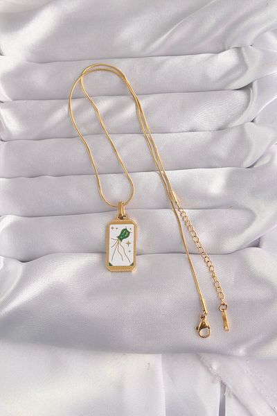 Skygo 316L Steel Gold Color White Enamel Tarot Necklace - Tj-Bko9039