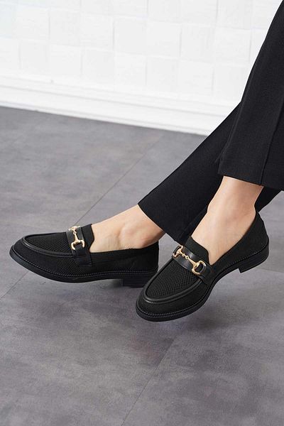 Demashoes Tricotaje confortabile și elegante Balerini cu cataramă metalică neagră