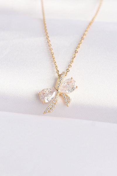 Skygo 316L Steel Zircon Stone Gold Bow Necklace - Tj-Bko8597