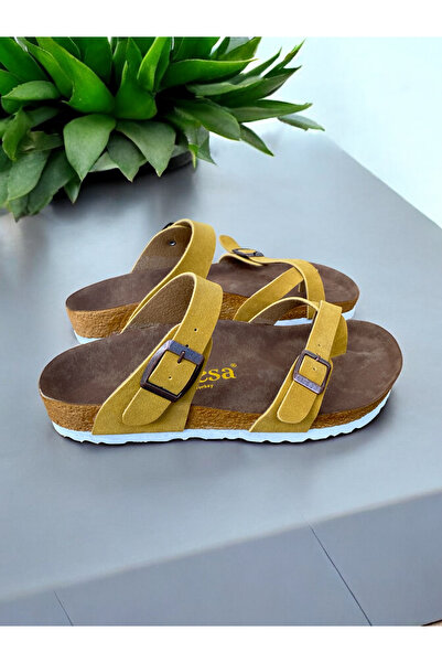 Dilesa Mustard Suede Anatomical Sole Flip Flops Women's Slippers