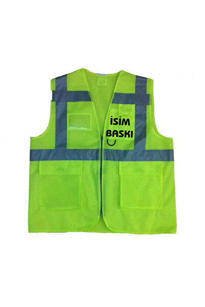 Teknik Ikaz Yeleği Mühendis Tipi Cepli Fosforlu Reflektörlü İş Yeleği