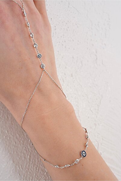 Zefir Nazar Boncuğu Detaylı Gümüş Şahmeran Ayarlanabilir