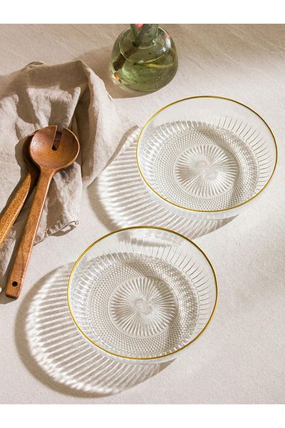 LC Waikiki Lcw Colorless Patterned Glass Bowl Set of 2 21 cm