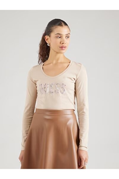 Guess Jeans Dámske béžové tričko Python Guess jeans