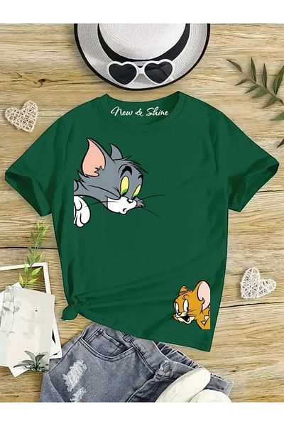 New Shine 1 tricou este un cadou pentru achiziții de 6 și mai sus în coș - Tricou supradimensionat pentru copii cu imprimeu Tom și Jerry Corner