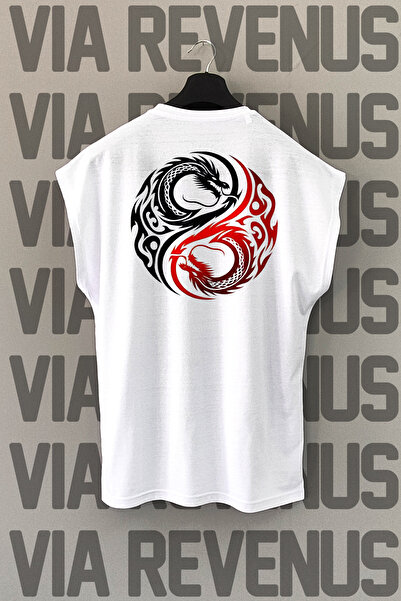 Vordevia Tricou sport cu mânecă zero cu imprimeu pe spate Dragons