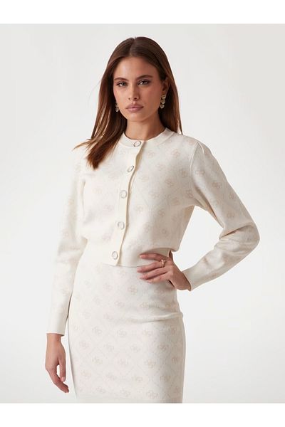 Guess Jeans Women's white wool-blend cardigan with 4G Guess jeans logo
