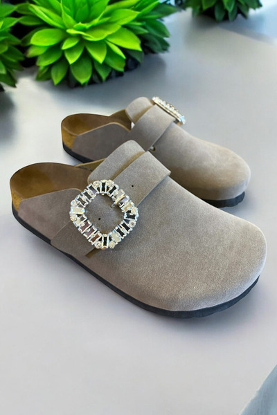 Dilesa Mink Women's Comfortable Stylish Daily Orthopedic Cork Sole Stone Buckle Daily Comfortable Home & Outdoor Slippers