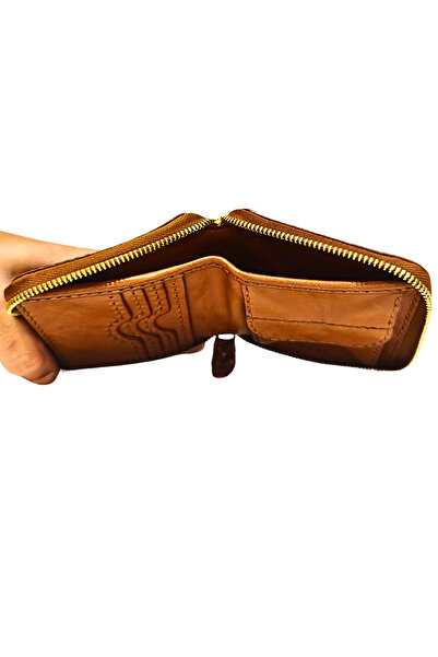 GÖN Unisex Zippered 100% Natural Leather and Handmade Small Wallet (Nis 40054)
