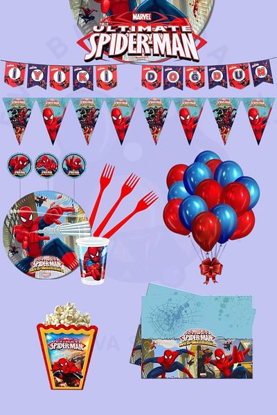 Evabrite Spider-Man Full Birthday Party Supplies Set for 24 People