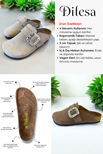 Dilesa Mink Women's Comfortable Stylish Daily Orthopedic Cork Sole Stone Buckle Daily Comfortable Home & Outdoor Slippers