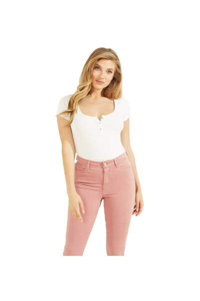 Guess Jeans Dámske biele tričko na gombíky Guess jeans