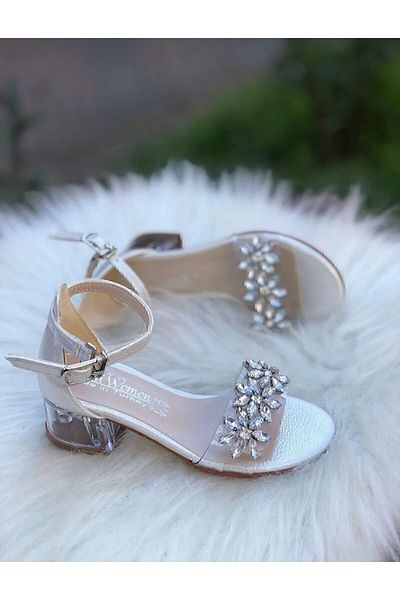 Rose Pantofi copil fetita rochie de seara floare cu toc transparent cu detalii cu pietre