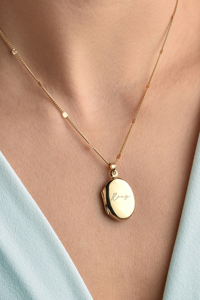 Nox Jewelry 925 Ayar Altın Mikron Kaplama Oval Madolyon Kolye - CN00425