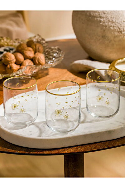 LC Waikiki LCW زجاج ماء زجاجي مطبوع عليه زهرة صفراء 3 عبوات 280 مل