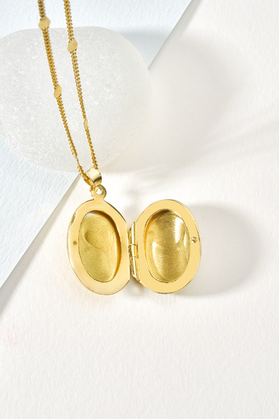 Nox Jewelry 925 Ayar Altın Mikron Kaplama Oval Madolyon Kolye - CN00425