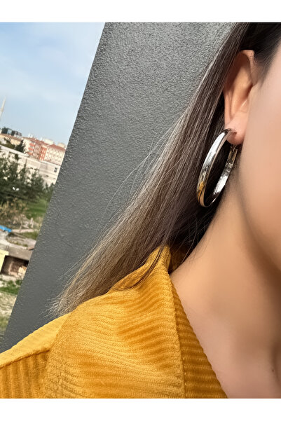 Tasarım Gümüş Renkli Kadın Halka Küpe