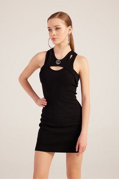 HOLLY LOLLY Black Corded Mini Carlin Dress - Halter Neck
