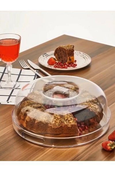 Ahlat Store حامل تقديم الكيك والمعجنات من زجاج شبكي - صينية كريستال مقاس 25 سم
