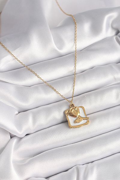 Skygo 316L Steel Gold Color Chain White Enamel Women's Necklace - Tj-Bko9880