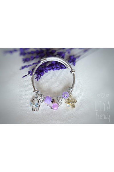 Tasarım Purple Stone Charm Bracelet-Adjustable Steel Bracelet