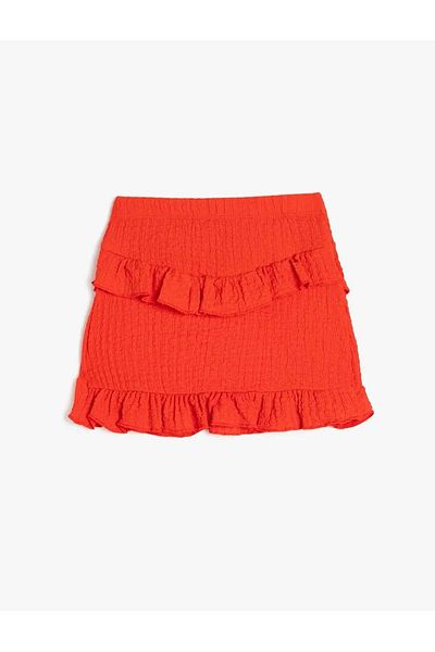 Koton Ruffle Detailed Textured A-Line Mini Red Girl's Skirt 5Skg70008Ak