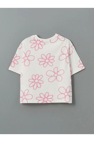 LC Waikiki Lcw Kids Ecru Crew Neck Floral Girl Crop T-shirt