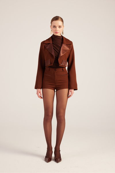 HOLLY LOLLY Yüksek Bel Fermuarlı Mini Bailey Şort Kahve