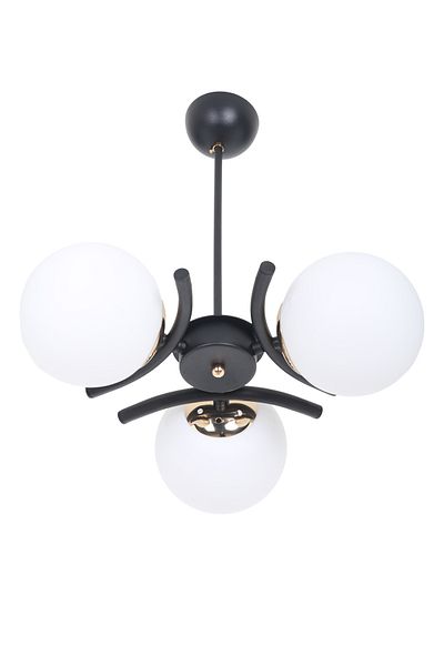 MŞ Aydınlatma Okka Black Gold 3 White Glass Chandelier