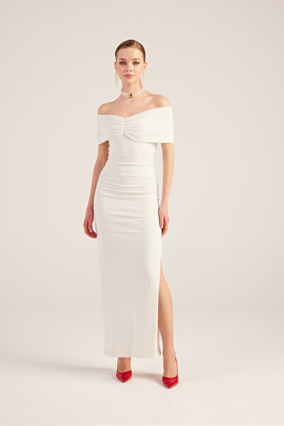 HOLLY LOLLY Μακρύ Λιλά Φόρεμα με σκίσιμο γιακά Madonna