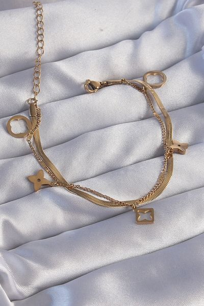 Skygo Gold Colored 316l Steel - Double Chain Clover Bracelet Tj-bb6181