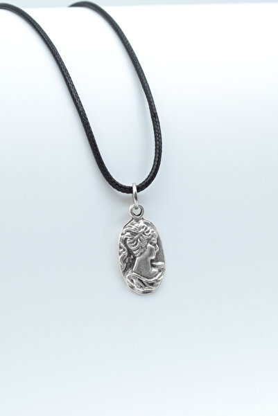 Bu Farklı Vintage Cameo Gümüş Kaplama Deri İp Kolye