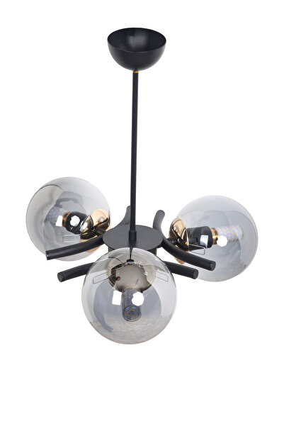 MŞ Aydınlatma Okka Siyah Gold 3 Füme Camlı Avize